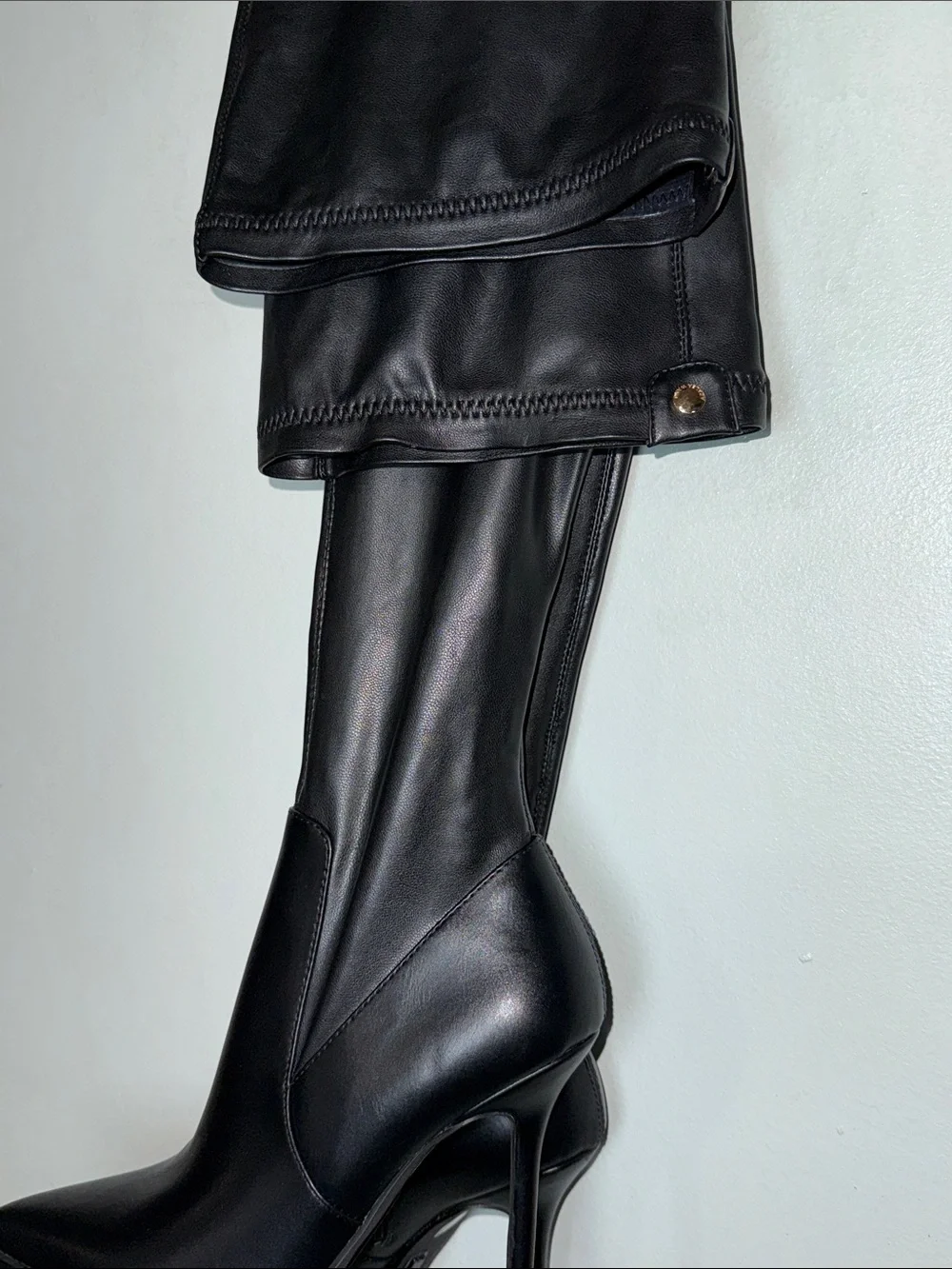 Azalea Wang Miley Stiletto Stretch Over The Knee Black Pointed Toe Boots Sz 7.5